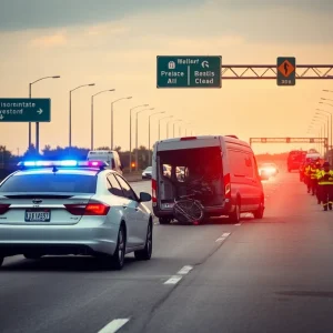 Scene of a police pursuit with a crashed van on the highway