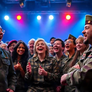 An audience at a comedy show reacting to a stand-up performance