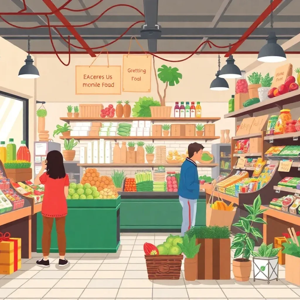 Illustration of Trader Joe's grocery store with unique products