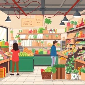 Illustration of Trader Joe's grocery store with unique products