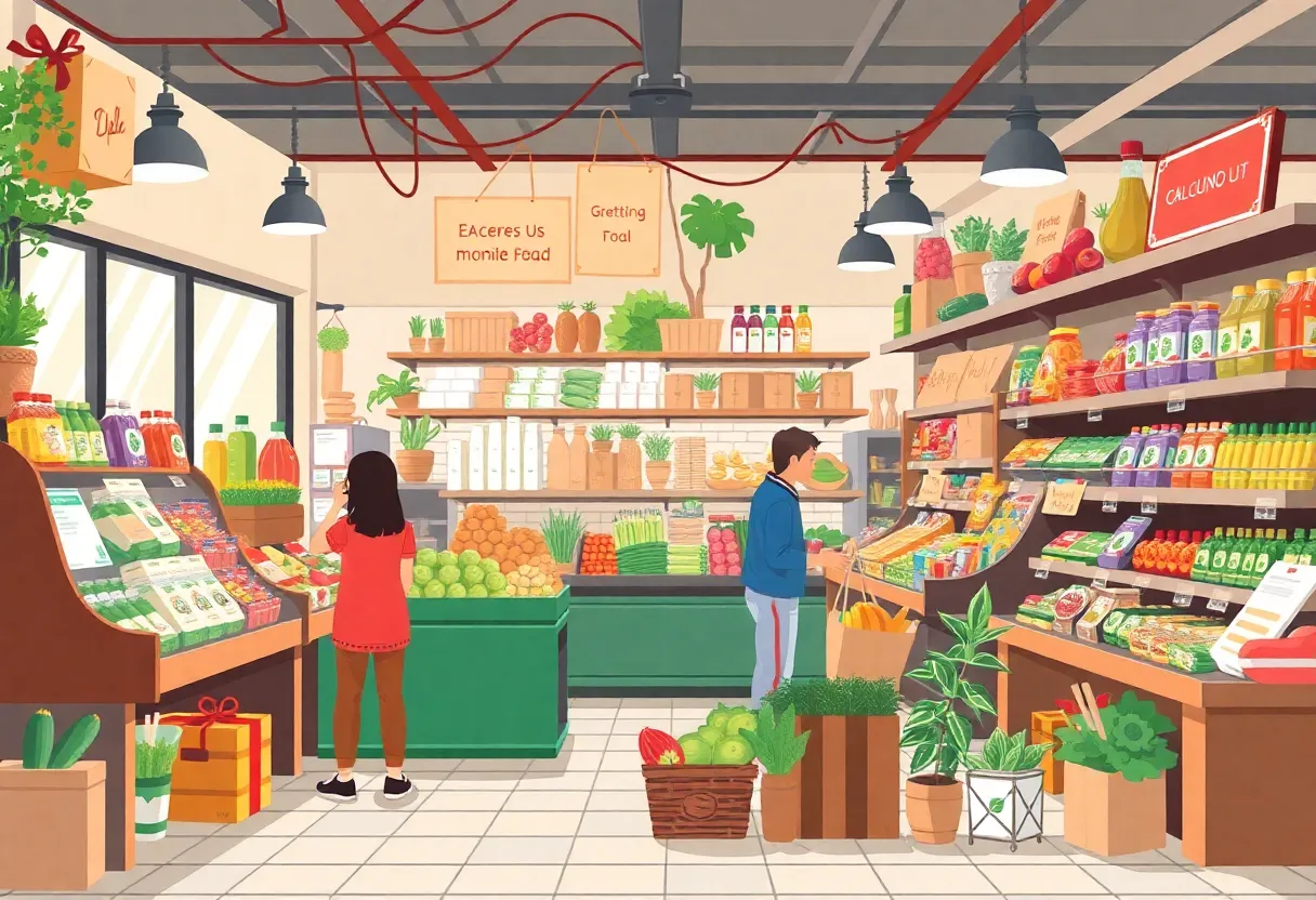 Illustration of Trader Joe's grocery store with unique products
