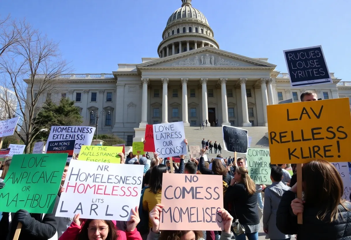 Travelers Aid Society rally at the state capitol to advocate for homelessness solutions