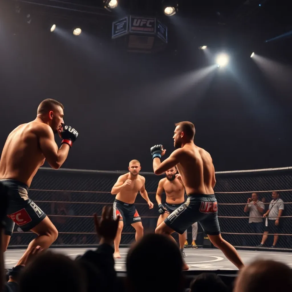 Welterweight fighters in action inside the UFC octagon
