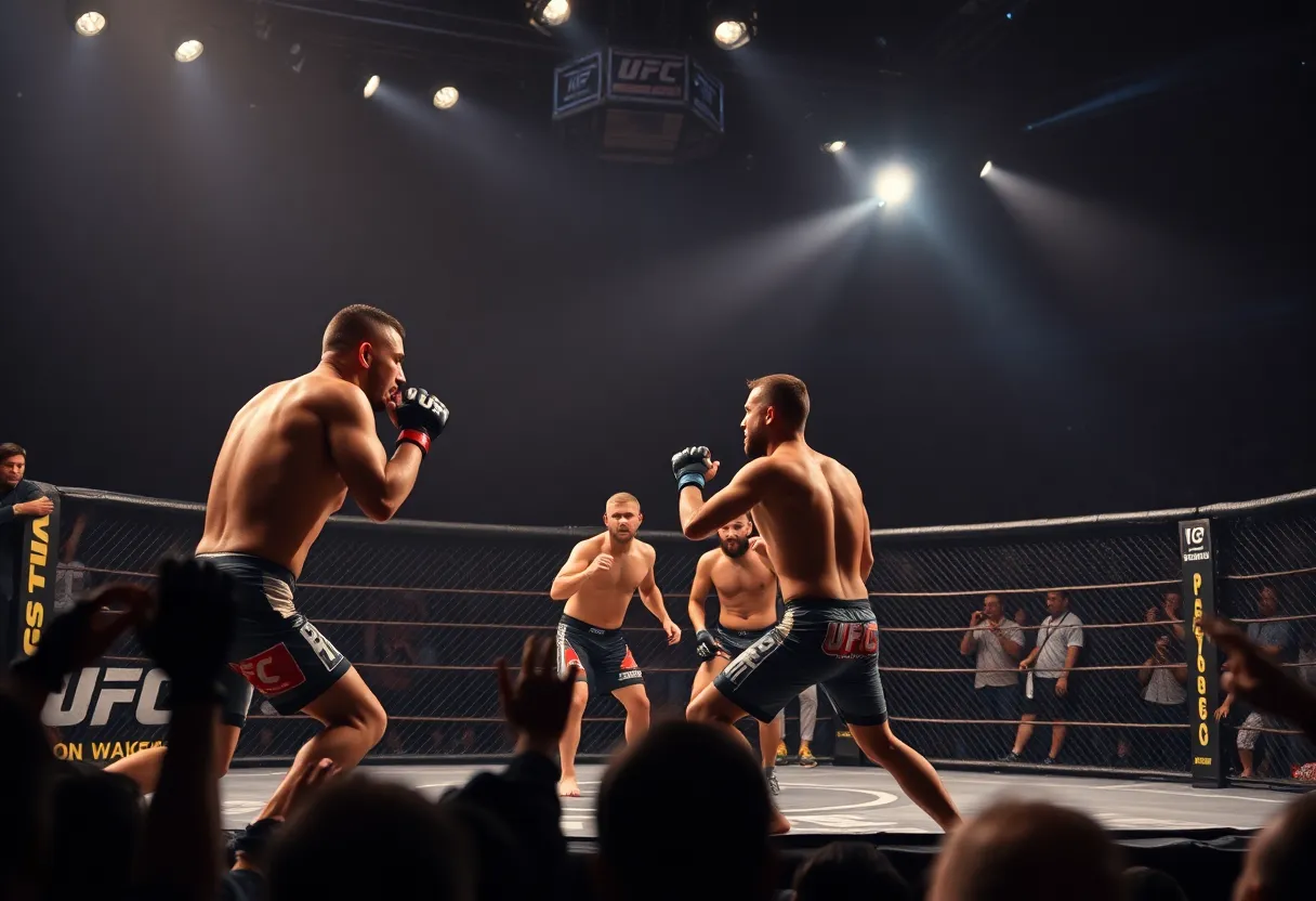 Welterweight fighters in action inside the UFC octagon