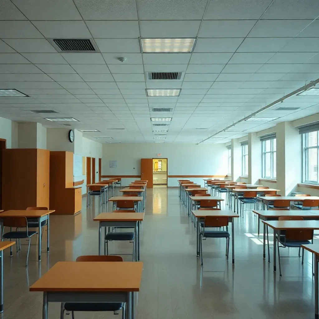Empty university classroom at the University of New Orleans reflecting enrollment issues