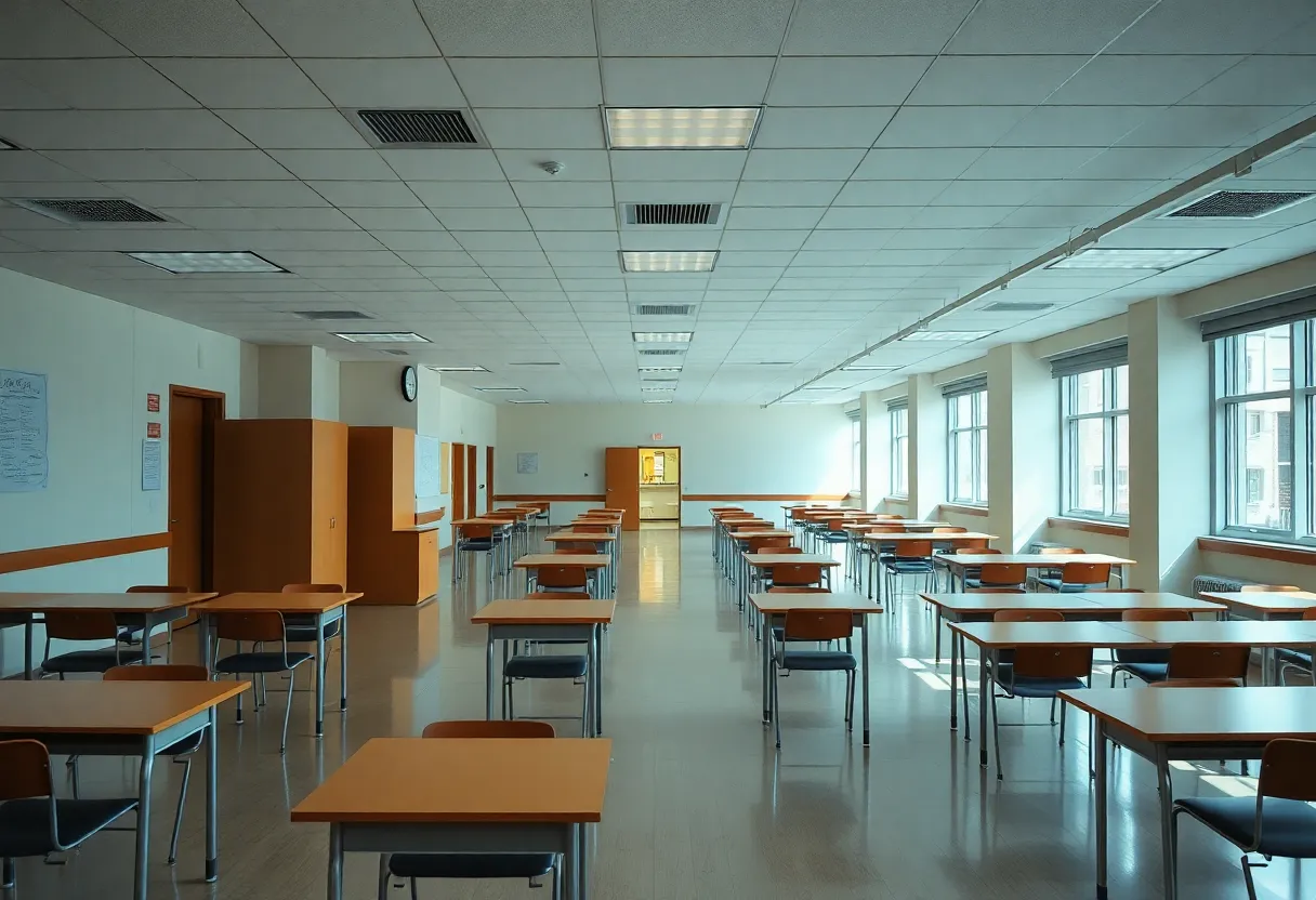 Empty university classroom at the University of New Orleans reflecting enrollment issues