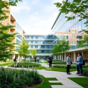 University of New Orleans Research Park with modern architecture and greenery