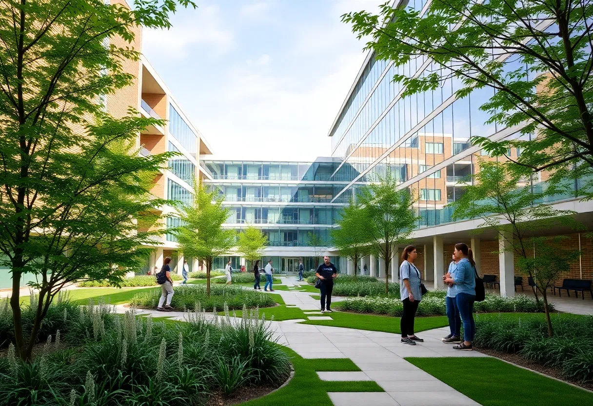 University of New Orleans Research Park with modern architecture and greenery