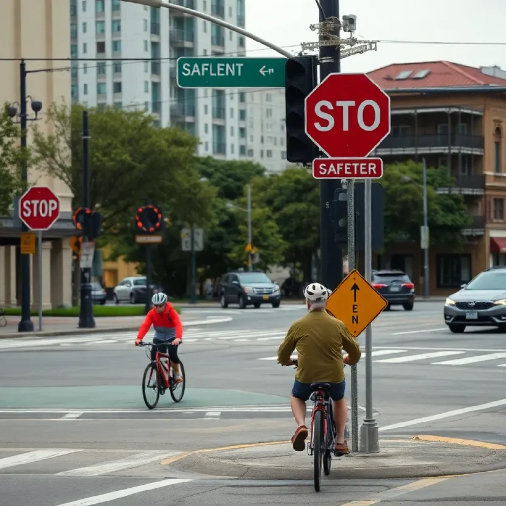 Intersection in New Orleans highlighting cyclist safety