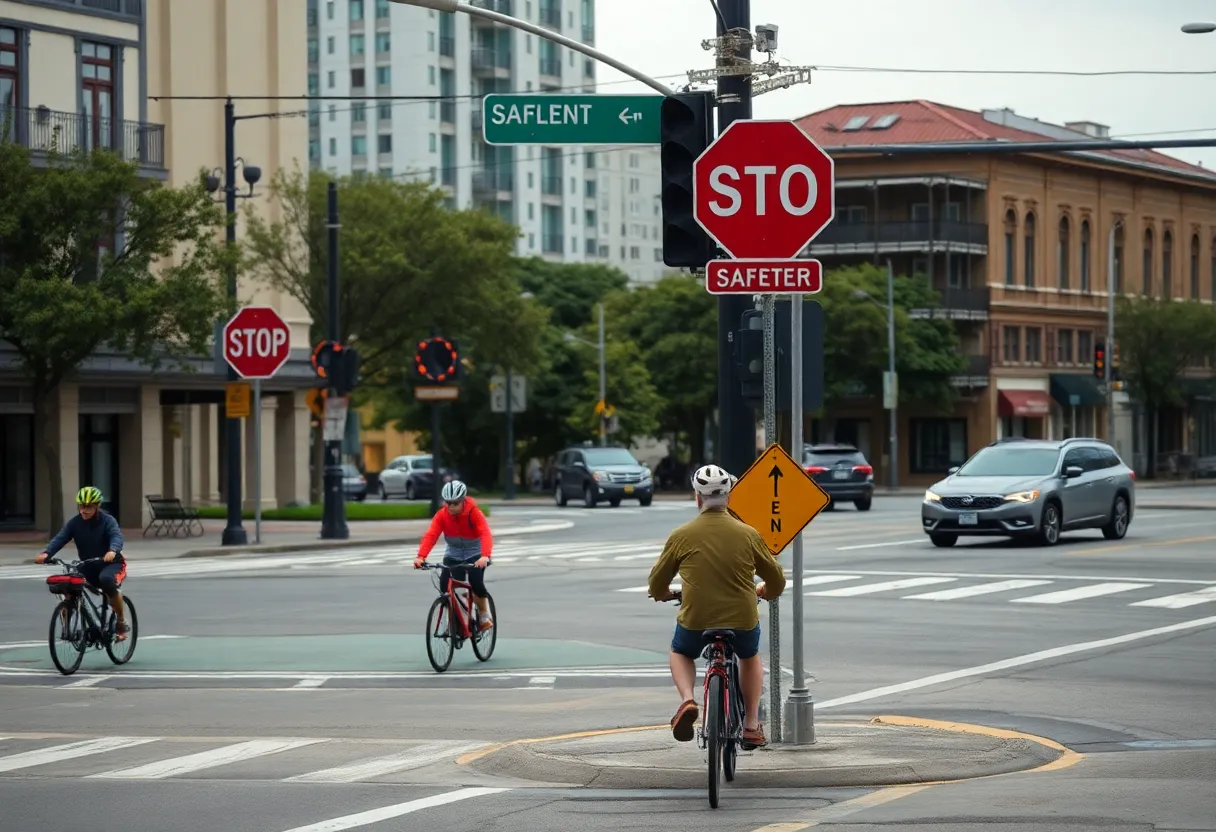 Intersection in New Orleans highlighting cyclist safety