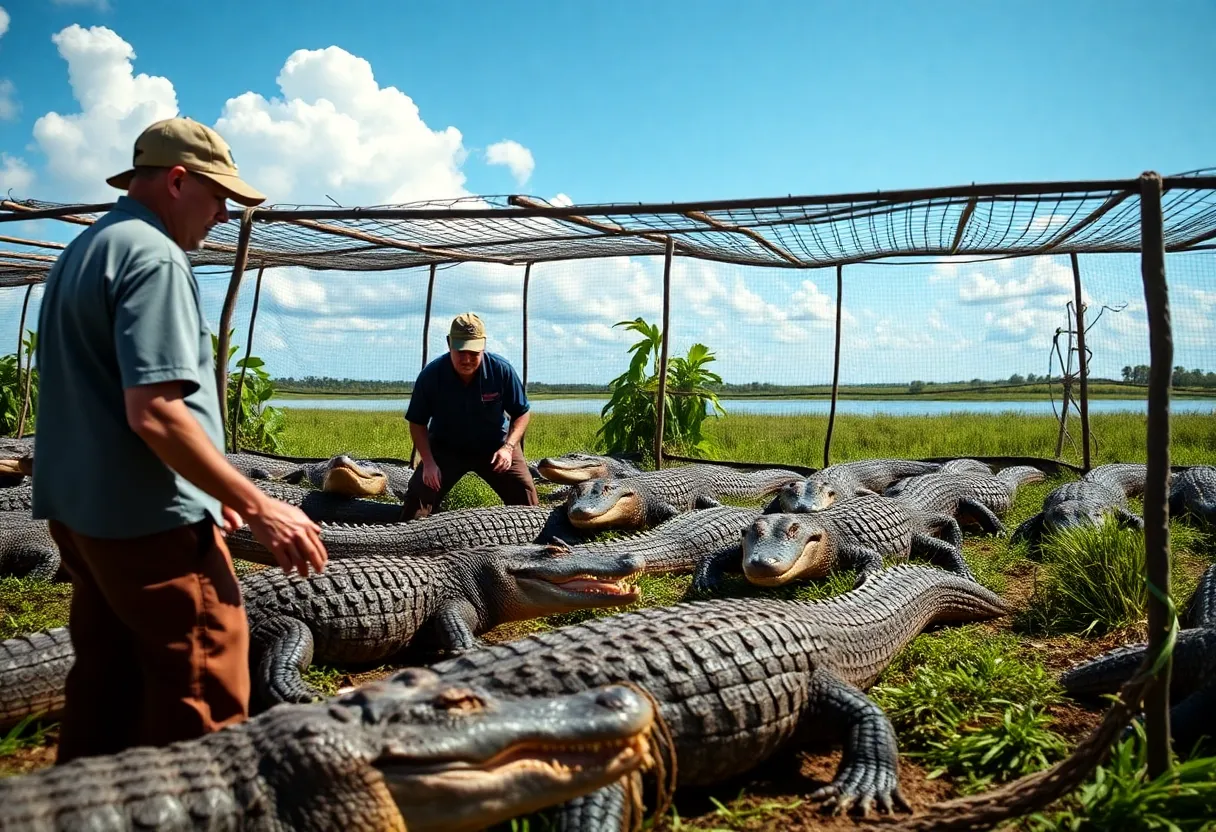 Workers at an alligator farm contributing to local economy