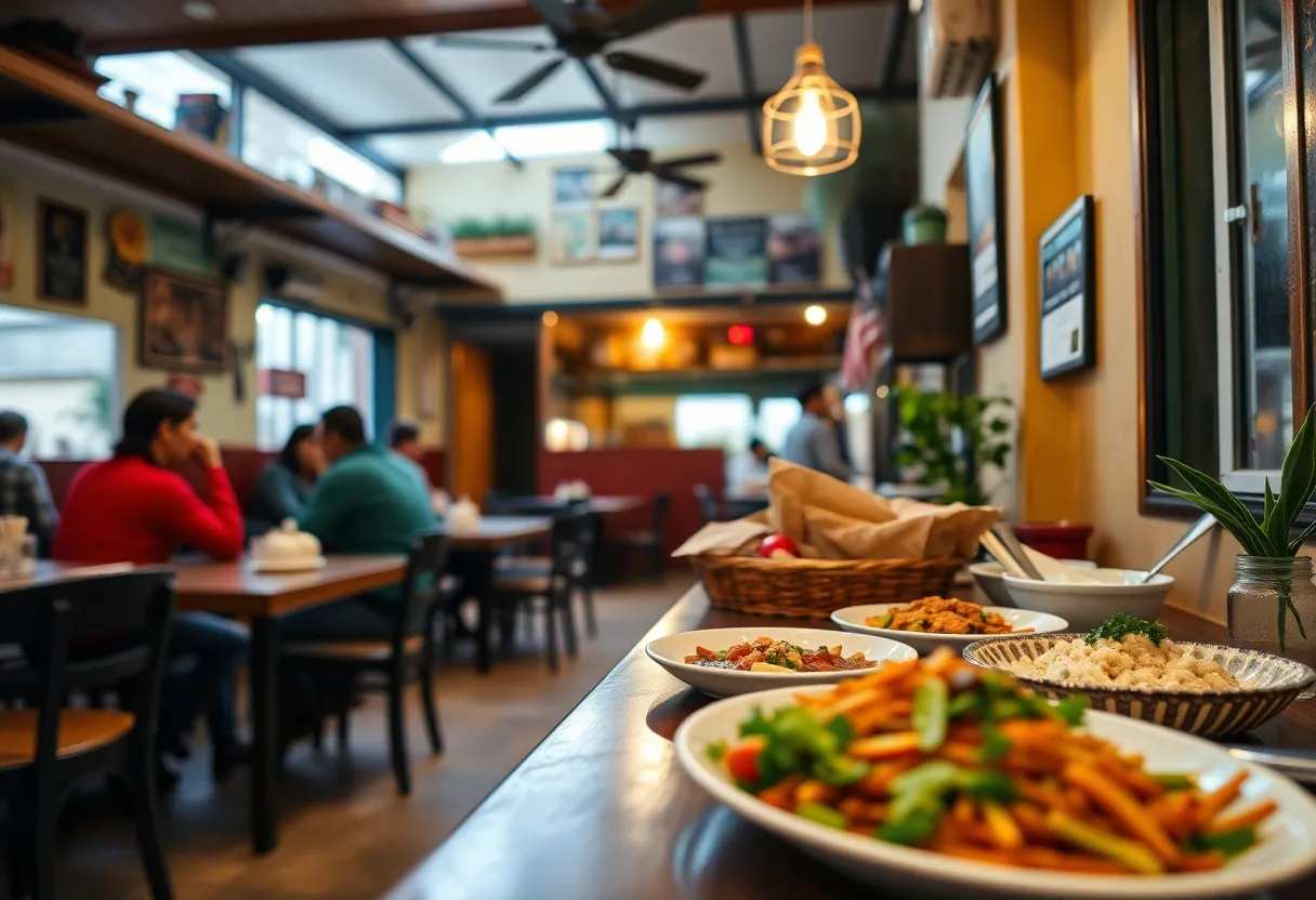 Alma Cafe dining area in Mid-City featuring Honduran dishes.