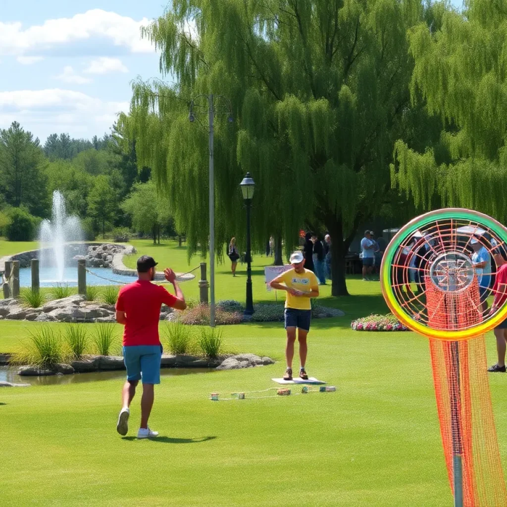Disc golfers competing at the Big Easy Open at Parc des Familles