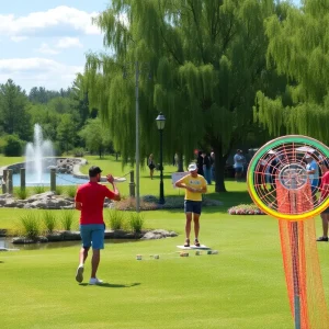 Disc golfers competing at the Big Easy Open at Parc des Familles