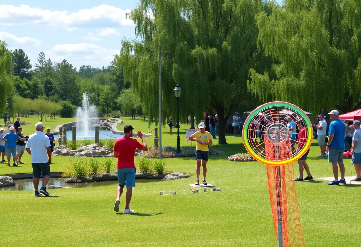 Disc golfers competing at the Big Easy Open at Parc des Familles