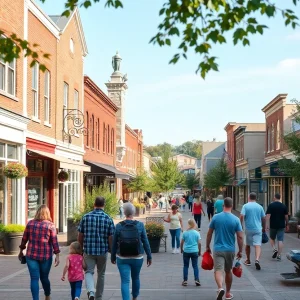 Revitalized downtown area of Bunkie, Louisiana with shops and attractions