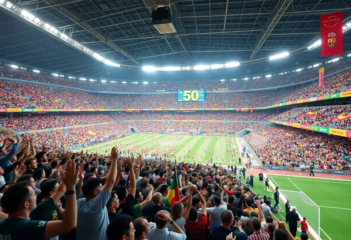 Crowd celebrating the 50th anniversary of Caesars Superdome