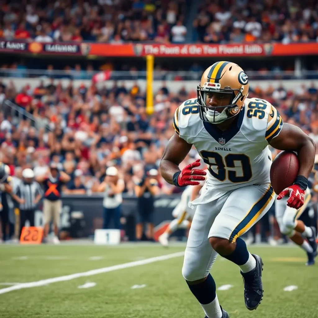 Football player making a defensive play on the field