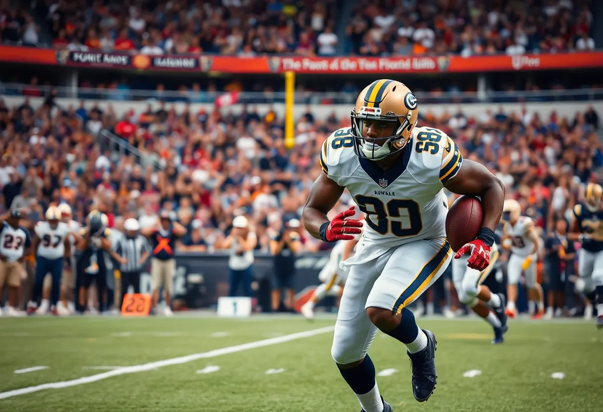 Football player making a defensive play on the field