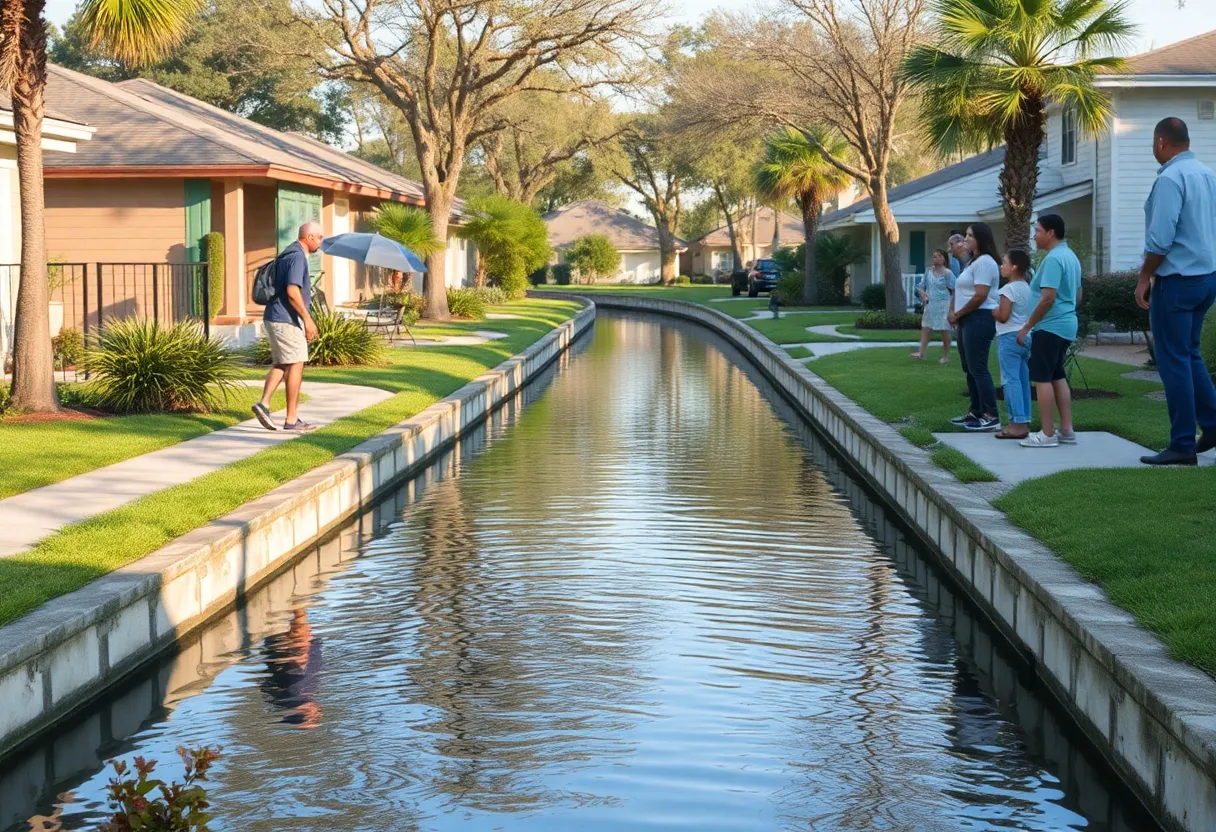 Residents gathered by a canal in New Orleans