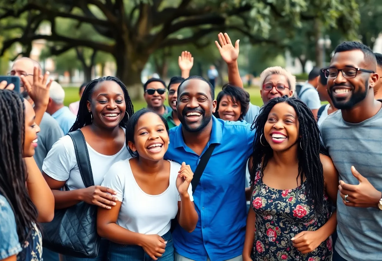 A community gathering celebrating a beloved figure in New Orleans.