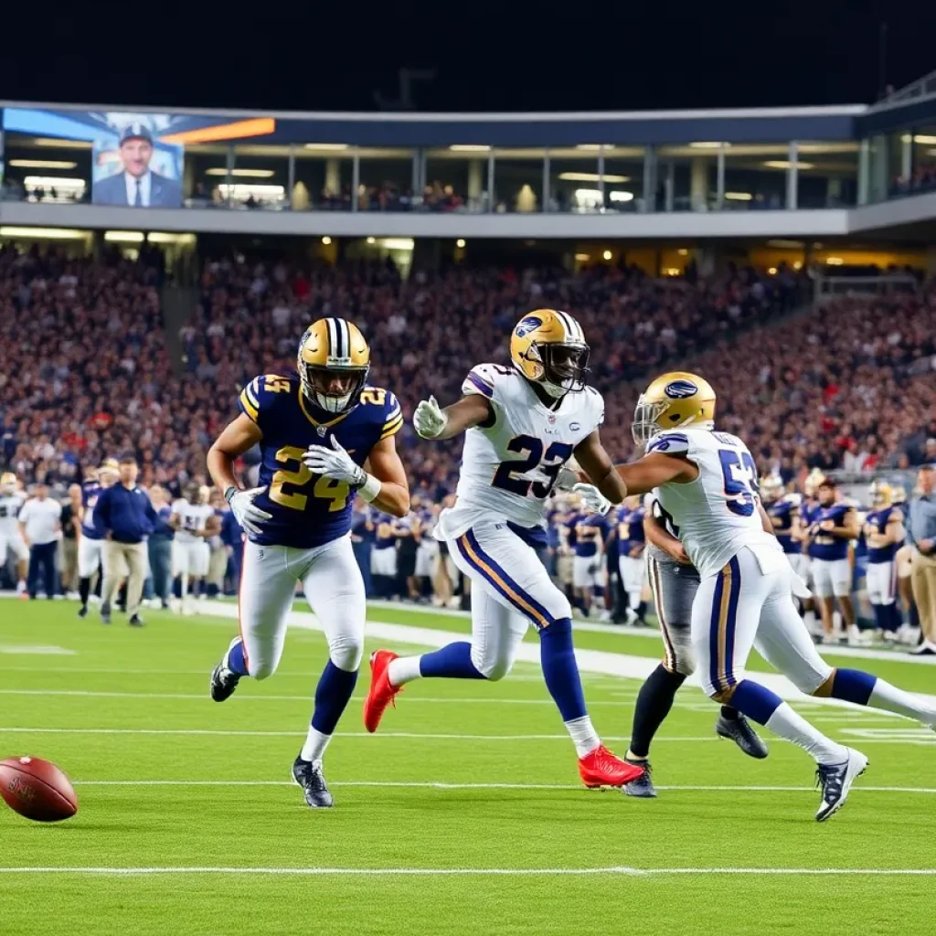 Los Angeles Chargers players in action during preseason game against Saints.