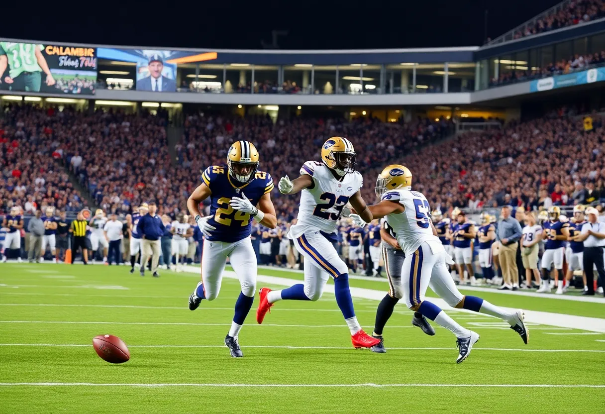 Los Angeles Chargers players in action during preseason game against Saints.