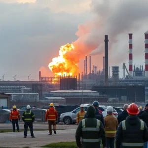 Aftermath of a chemical explosion at an industrial site in Roseland