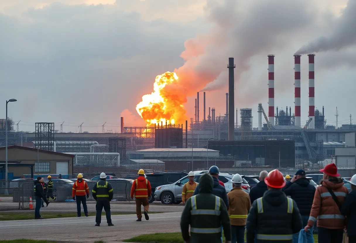 Aftermath of a chemical explosion at an industrial site in Roseland
