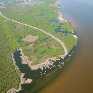 Aerial view of Louisiana coastal wetlands affected by erosion.