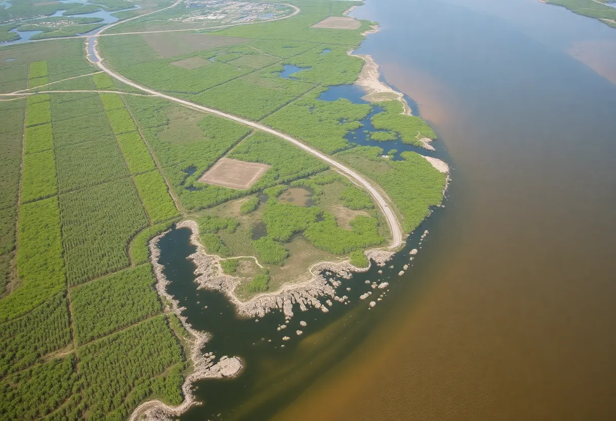 Aerial view of Louisiana coastal wetlands affected by erosion.