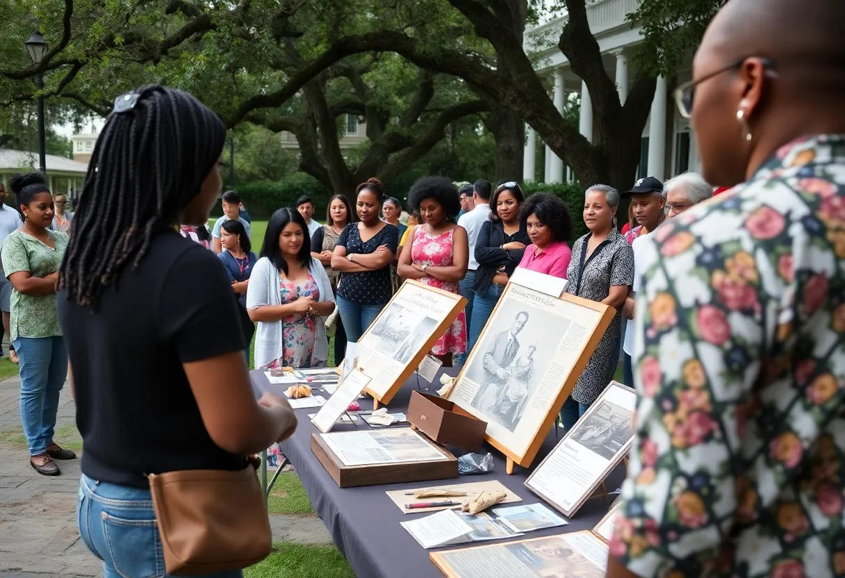 Community gathering showcasing Hurricane Katrina memorial artifacts in New Orleans
