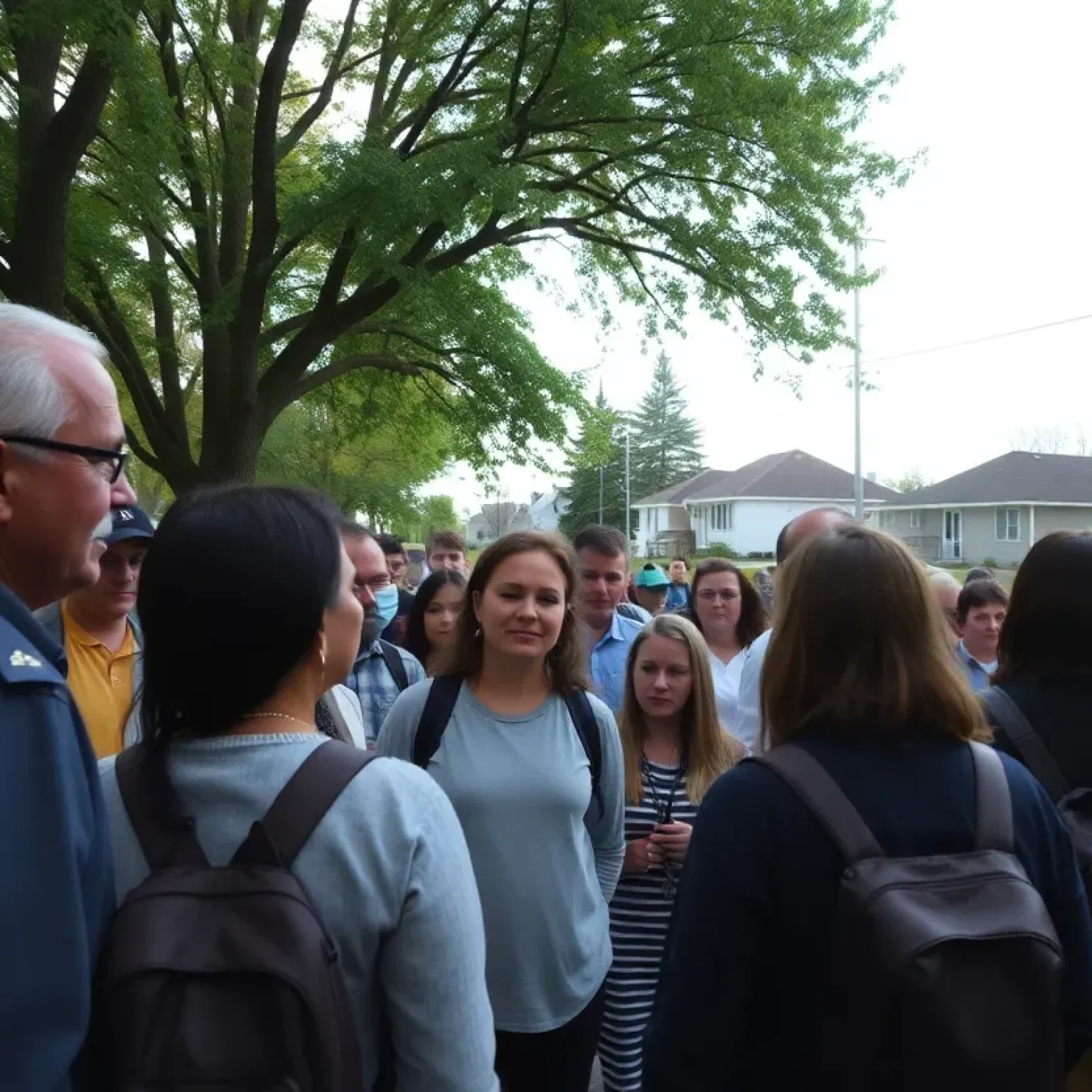 Volunteers searching in a neighborhood for a missing child