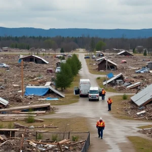 Emergency responders assisting in a disaster-affected area in Louisiana