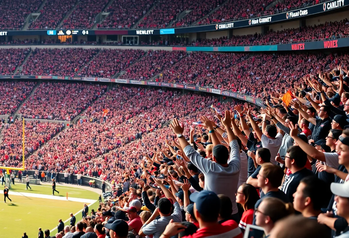 Fans at the Domecoming Game celebrating in the stadium