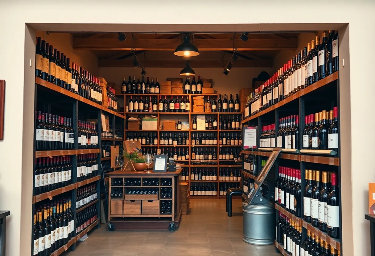 Interior view of Elio's Wine Warehouse filled with various wine bottles.
