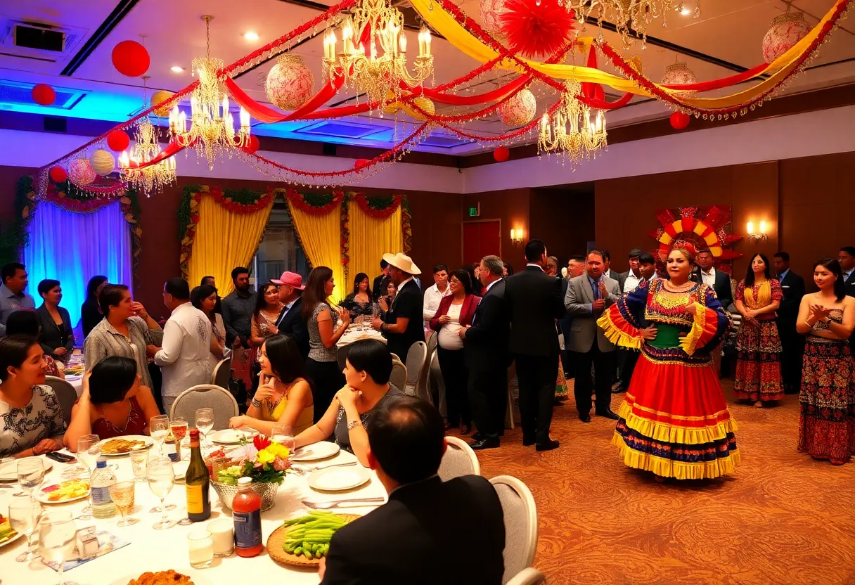 Guests enjoying the Excelencia Gala celebrating Hispanic Heritage Month with traditional Colombian cuisine and live performances.