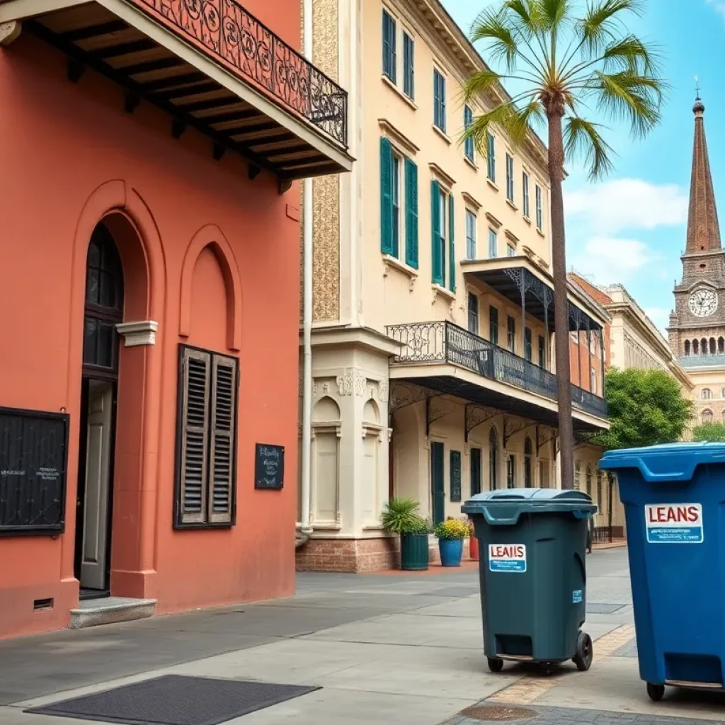 French Quarter in New Orleans showcasing clean streets and sanitation bins