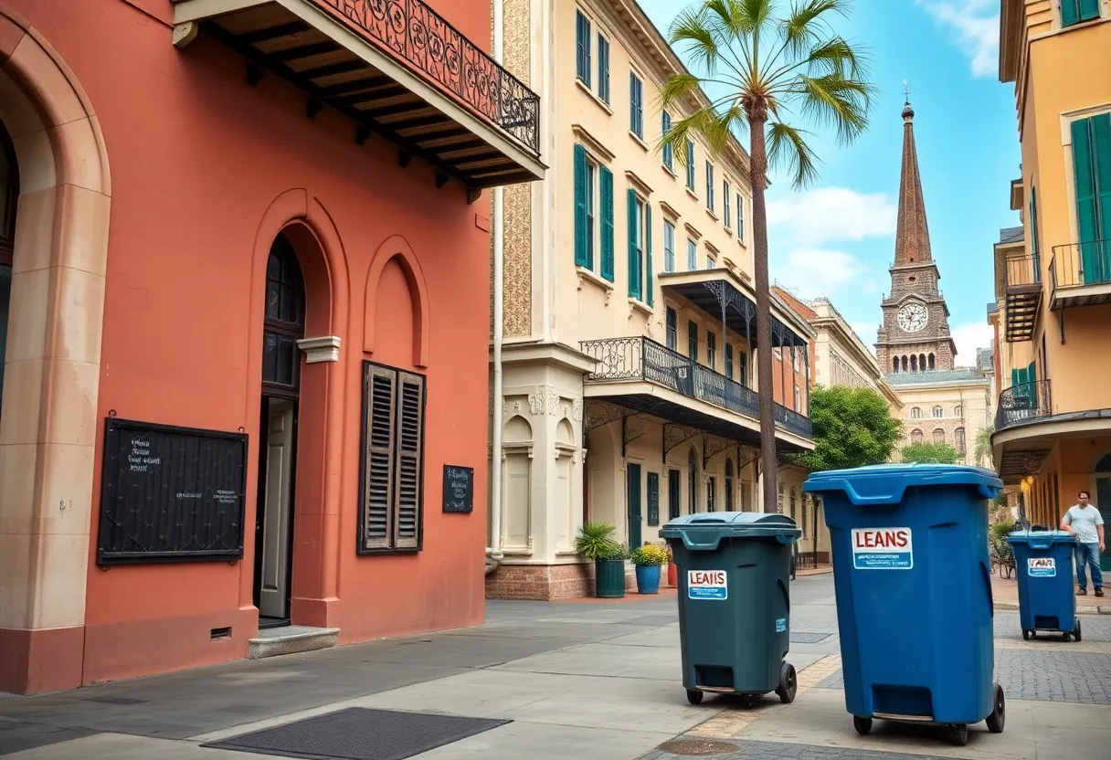 French Quarter in New Orleans showcasing clean streets and sanitation bins