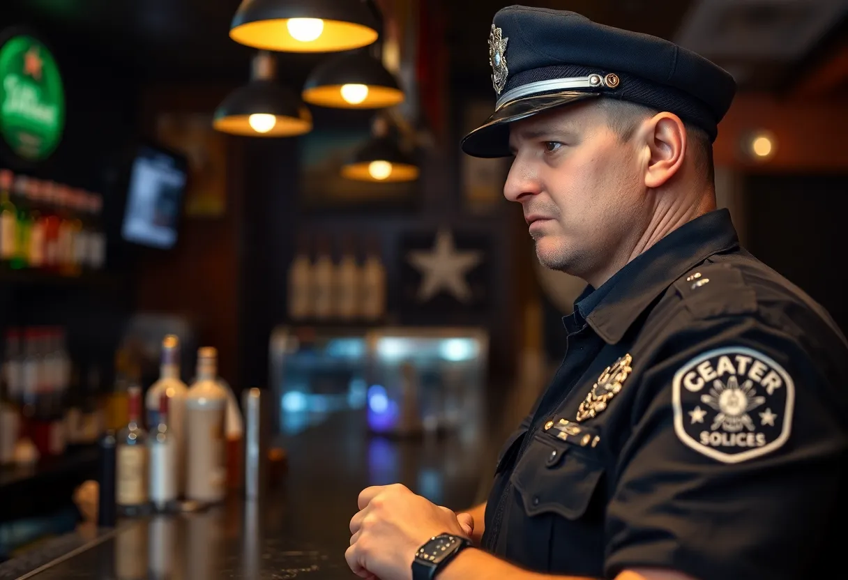 Police officer conducting a routine check at a bar