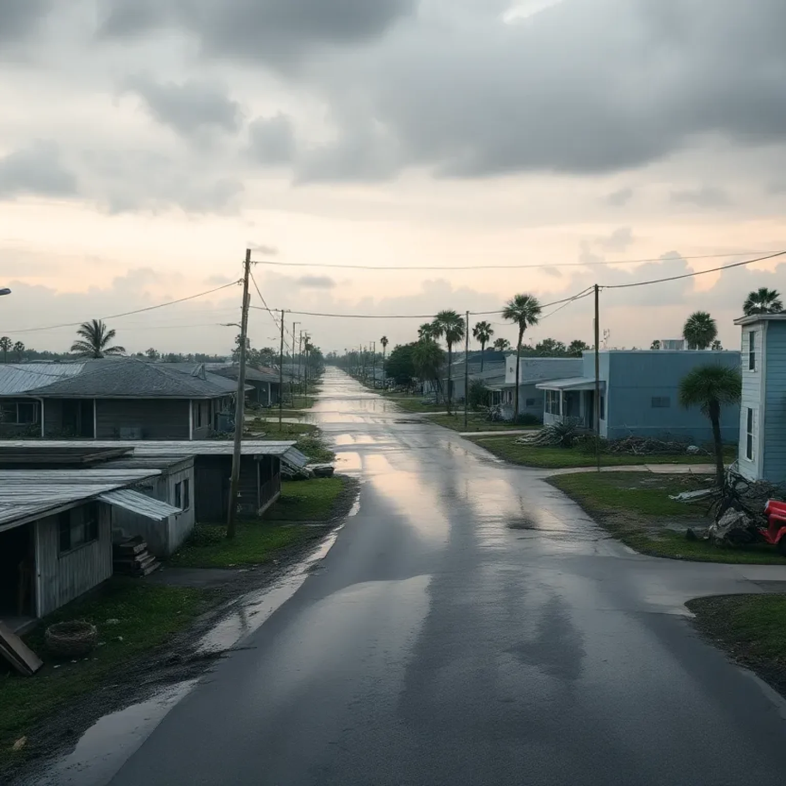 Aftermath of Hurricane Katrina showing flooded streets