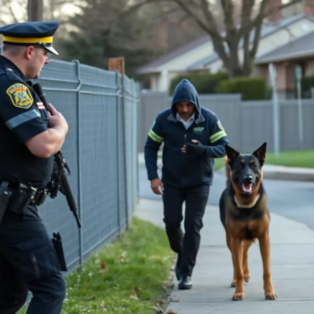 Police officer capturing an inmate with a K-9 unit