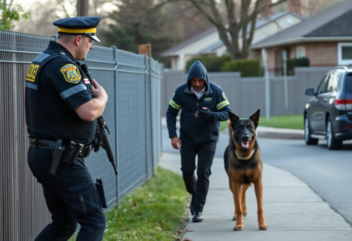 Police officer capturing an inmate with a K-9 unit