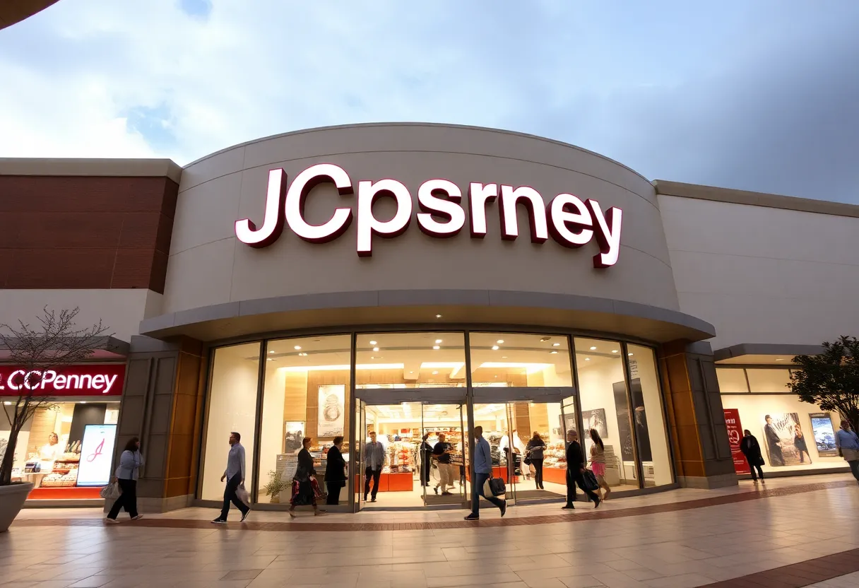 Exterior view of a JCPenney store in a shopping mall.