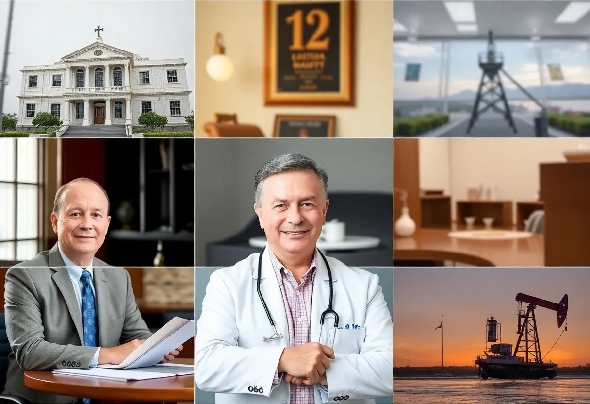 Professional settings in Louisiana showcasing different sectors like law, healthcare, and historic preservation.