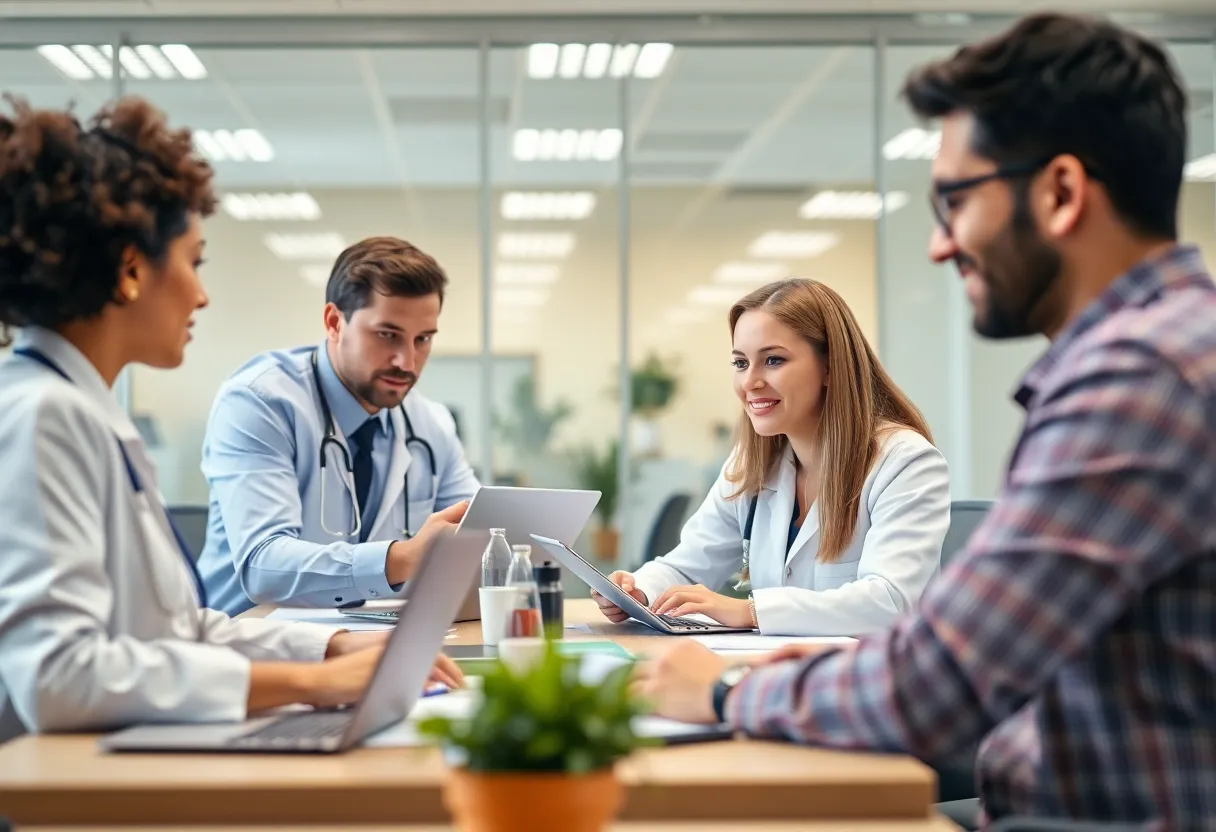 Employees working together in a healthcare office