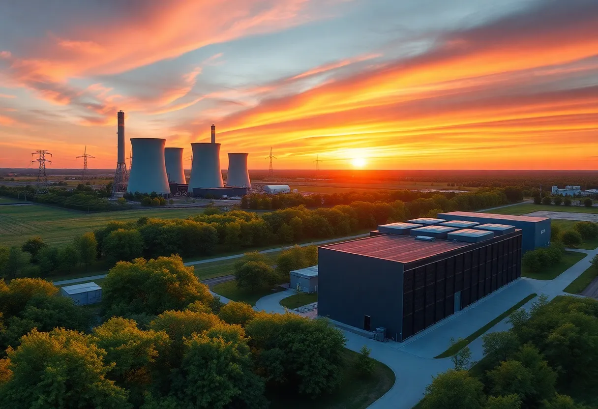 Natural gas power plants with a data center in Louisiana landscape