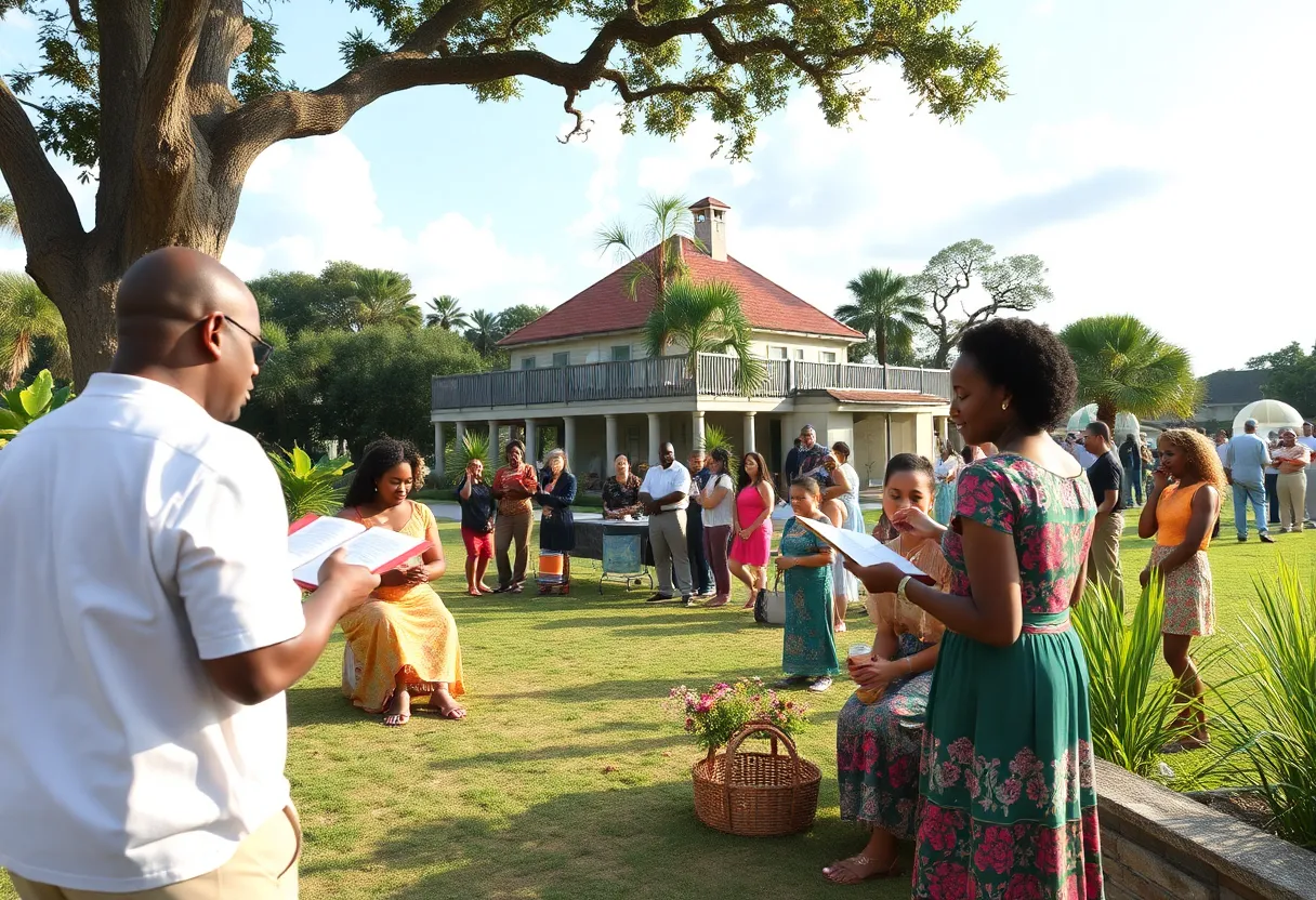 A cultural scene representing Louisiana's literary traditions and community engagement.