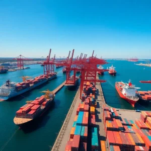 Aerial view of multiple Louisiana ports with cargo operations