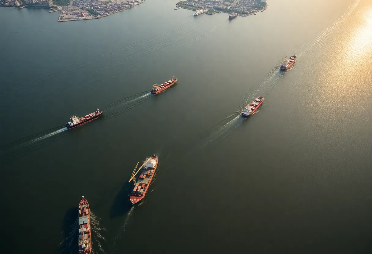 Aerial view of Louisiana ports on the Lower Mississippi River